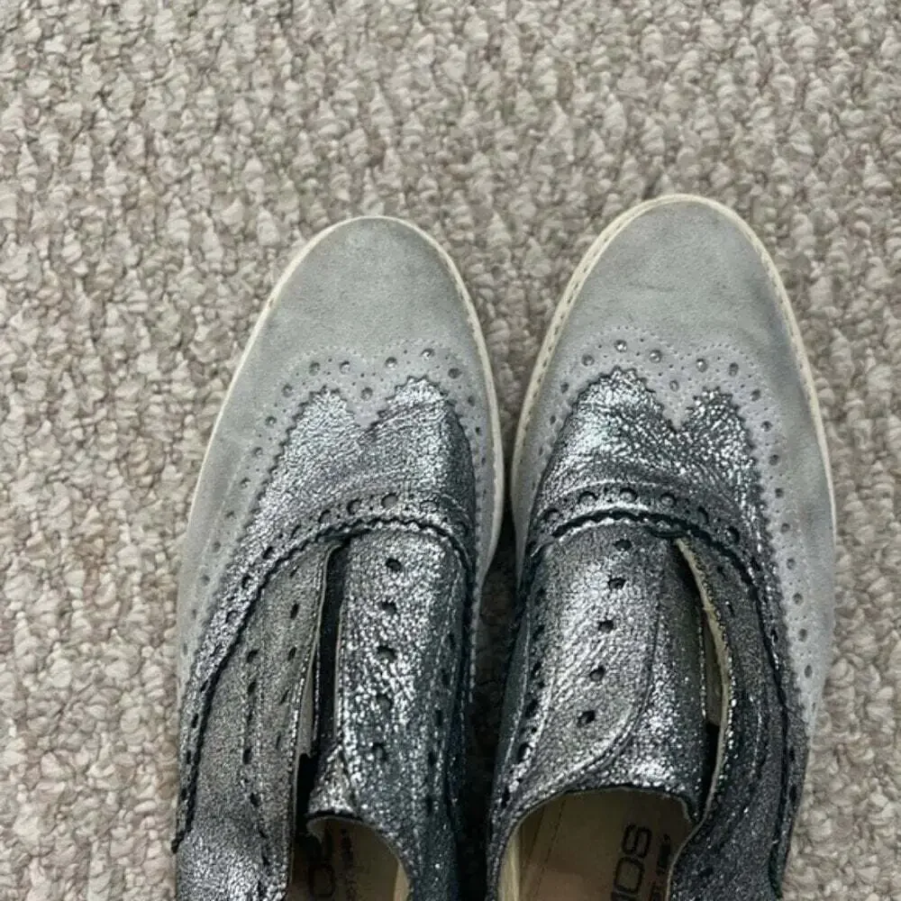 Boemos gray silver Oxford loafers slip on shoes leather  size 38